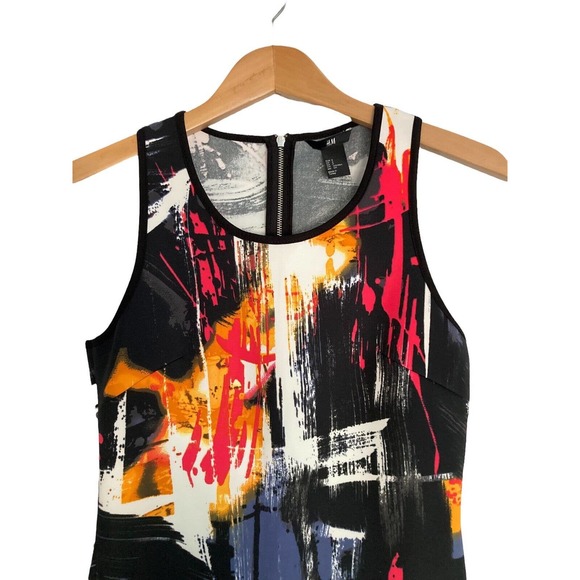 H&M Women's‎ Small Shift DRESS Sleeveless Abstract Print Multi Color Paint Brush - Picture 2 of 12